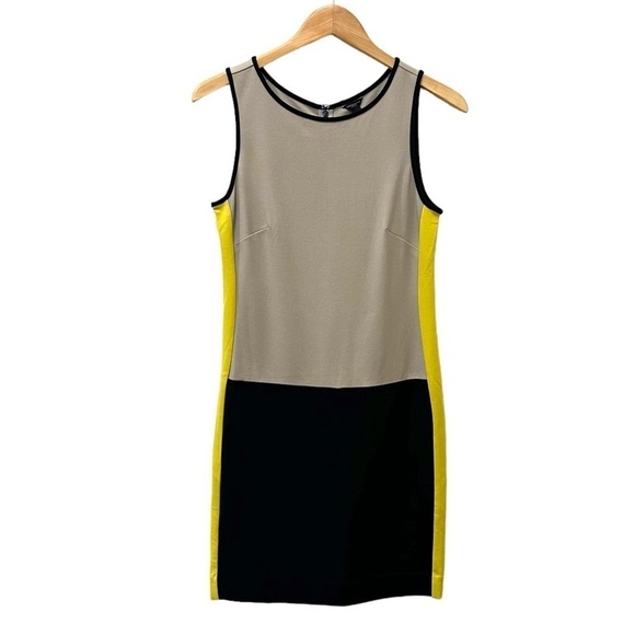 Ann Taylor Dress Tan Yellow‎ Black Tank Sheath Jersey Knit Stretch Medium M - Picture 1 of 7